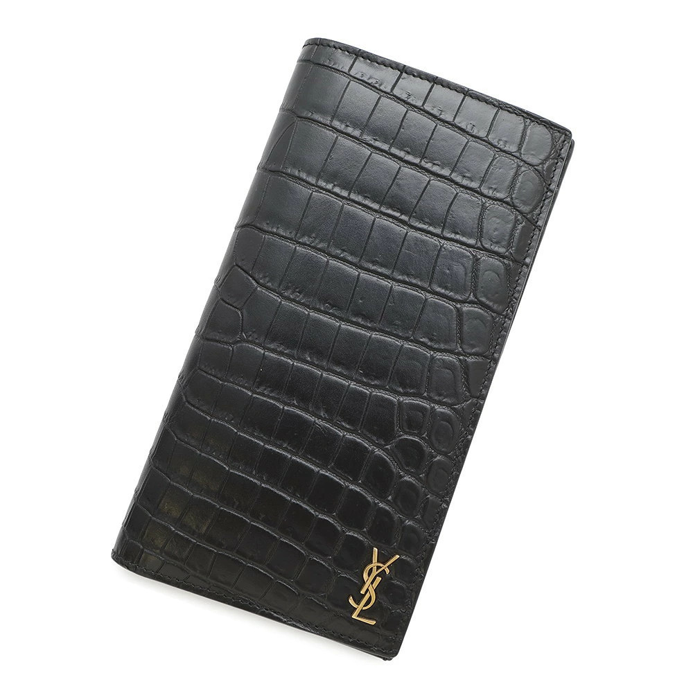 Saint Laurent Paris Cassandra Continental Wallet Crocodile Leather Black